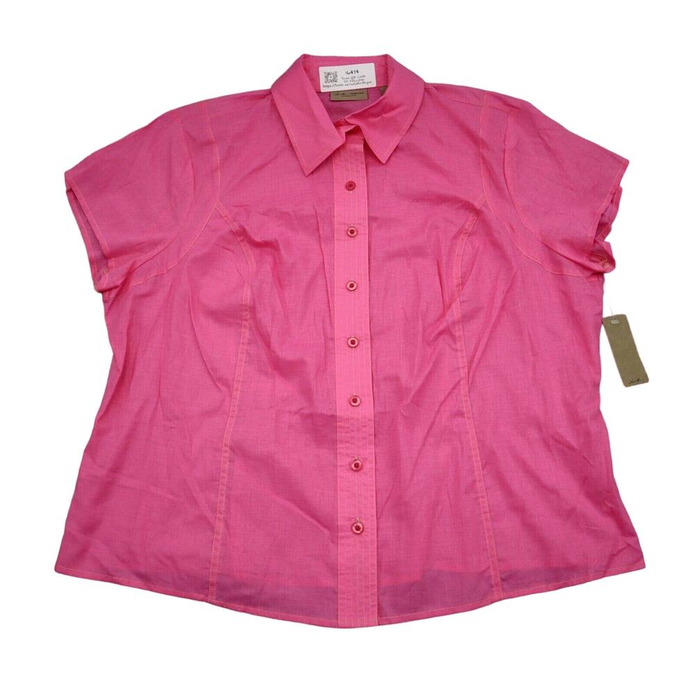 IE Shirt Womens 2X Pink Button Up Cap Sleeve Cutaway Collar Relaxed Top